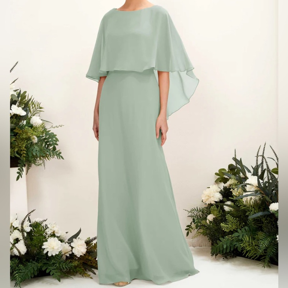 Carlyna Savin Chiffon Dress Bridesmaid in Sage Green Size M